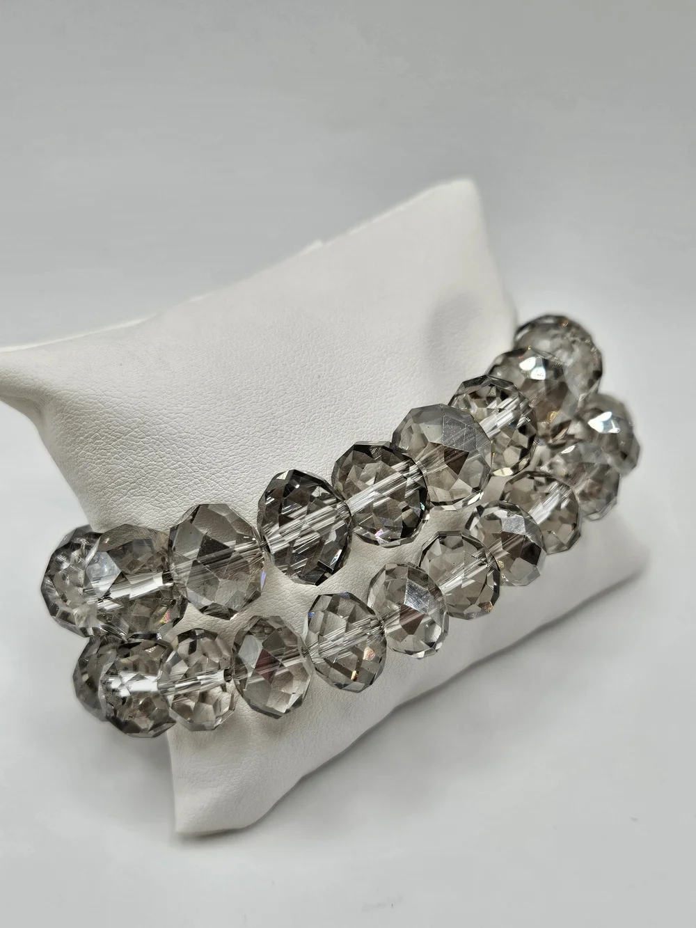 VINTAGE Crystal Glass Faceted Double Strand Silver Tone Toggle Clasp Bracelet